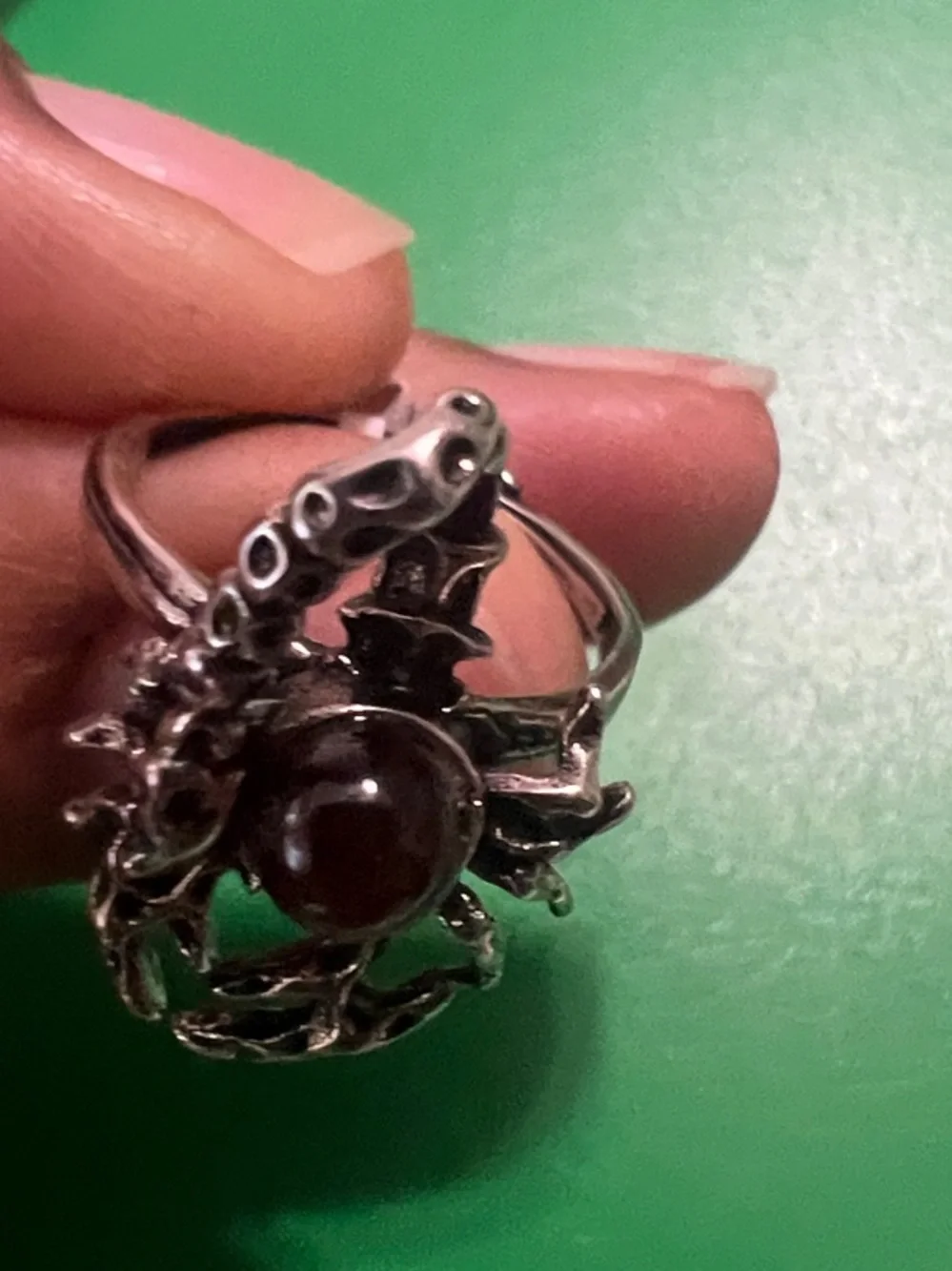 Sterling Silver Scorpion Ring with Dark Stone - Silver